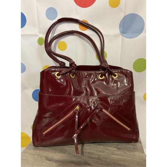Jane August Designer Genuine Leather Made in Italy Burgundy Patent Large Bag Sat - Picture 15 of 16